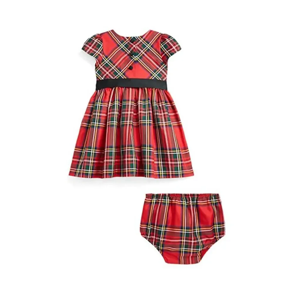 NWT Ralph Lauren Baby Girl's Plaid Print Fit & Flare Dress 2 Pec Set Size 6 M